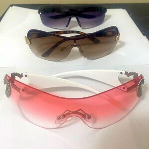 Y2K Set Of Three Sunglasses Pink Purple And Brown